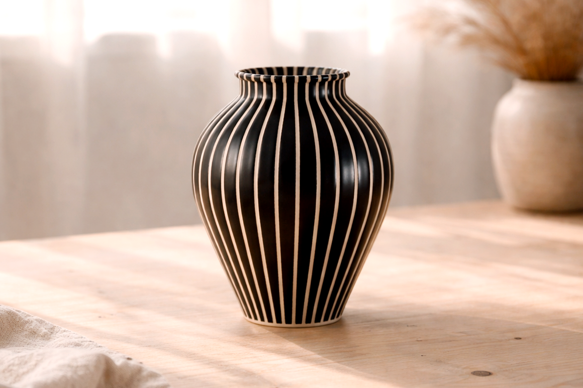 stripped vase ceramic handmade